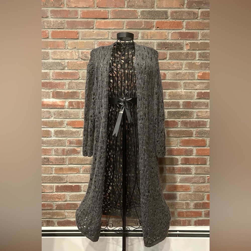 Eileen Fisher Gray/Blue Wool & Mohair Coat Length Cardigan Size Extra-Large